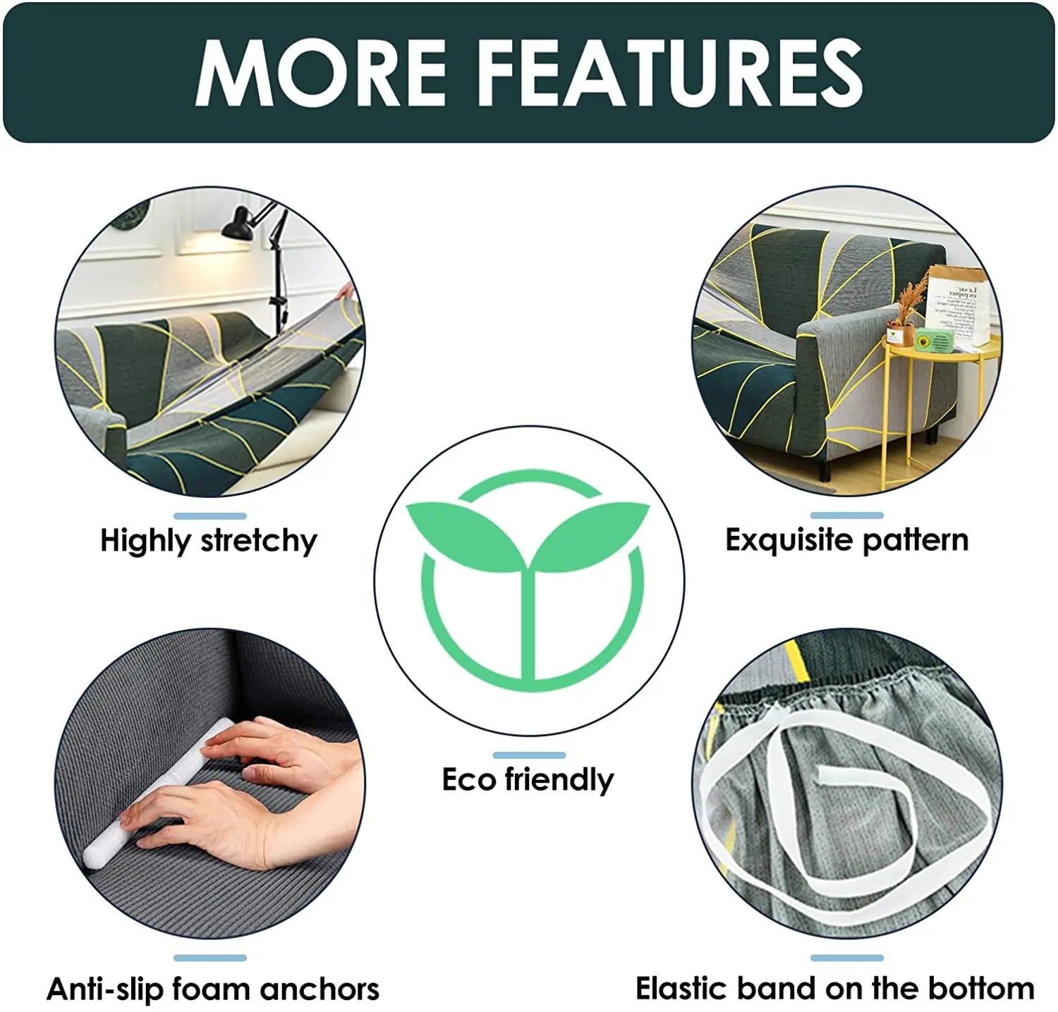 Luxton Home Elastic Stretchable Printed Fully Covered Sofa Slipcover, GEODE - Golden Lines, Multicolor