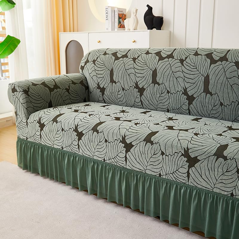 LUXTON HOME Designer Sofa Cover with Skirt Stretchable Elastic Universal Polyester & Spandex Blend Sofa Cover 3 Seater, 2 Seater and 1 Seater Durable & Easy Maintenance (Chocolate, Four Seater)