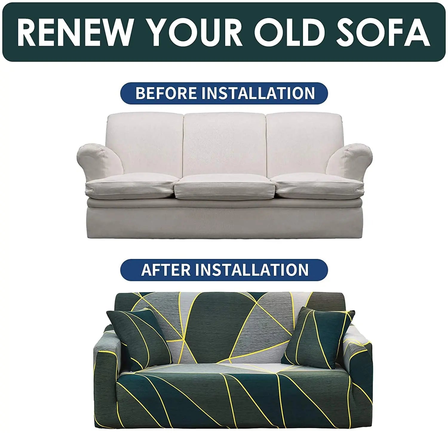 Luxton Home Elastic Stretchable Printed Fully Covered Sofa Slipcover, GEODE - Golden Lines, Multicolor