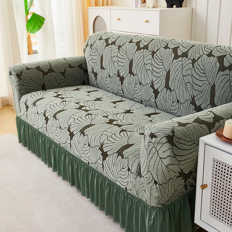 LUXTON HOME Designer Sofa Cover with Skirt Stretchable Elastic Universal Polyester & Spandex Blend Sofa Cover 3 Seater, 2 Seater and 1 Seater Durable & Easy Maintenance (Chocolate, Four Seater)