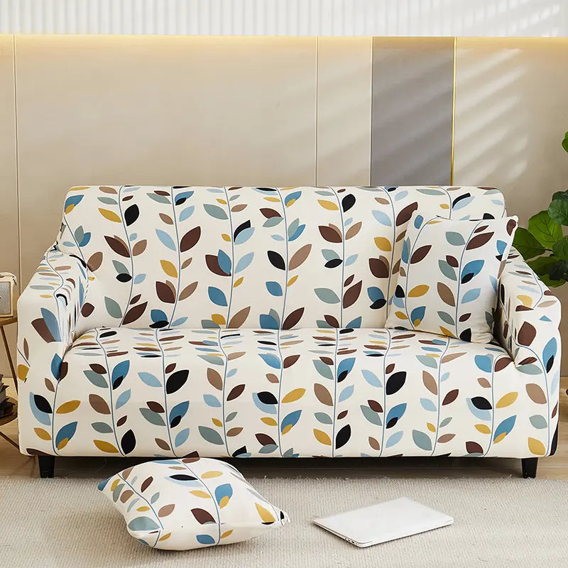 Luxton Home Elastic Stretchable Printed Fully Covered Sofa Slipcover, AUTUMN - Flower Printed
