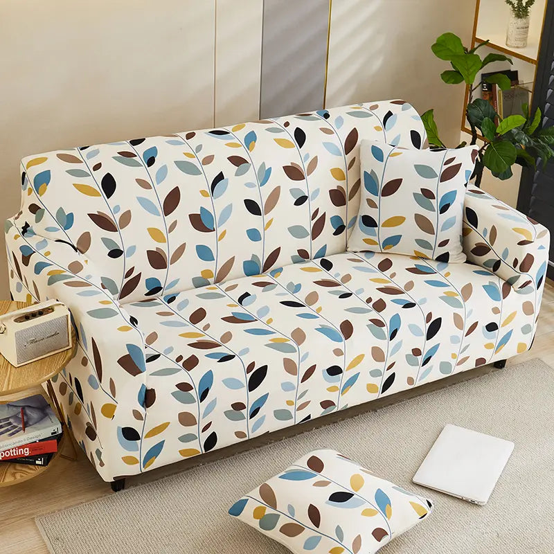 Luxton Home Elastic Stretchable Printed Fully Covered Sofa Slipcover, AUTUMN - Flower Printed