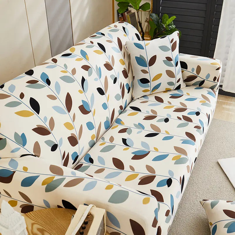 Luxton Home Elastic Stretchable Printed Fully Covered Sofa Slipcover, AUTUMN - Flower Printed