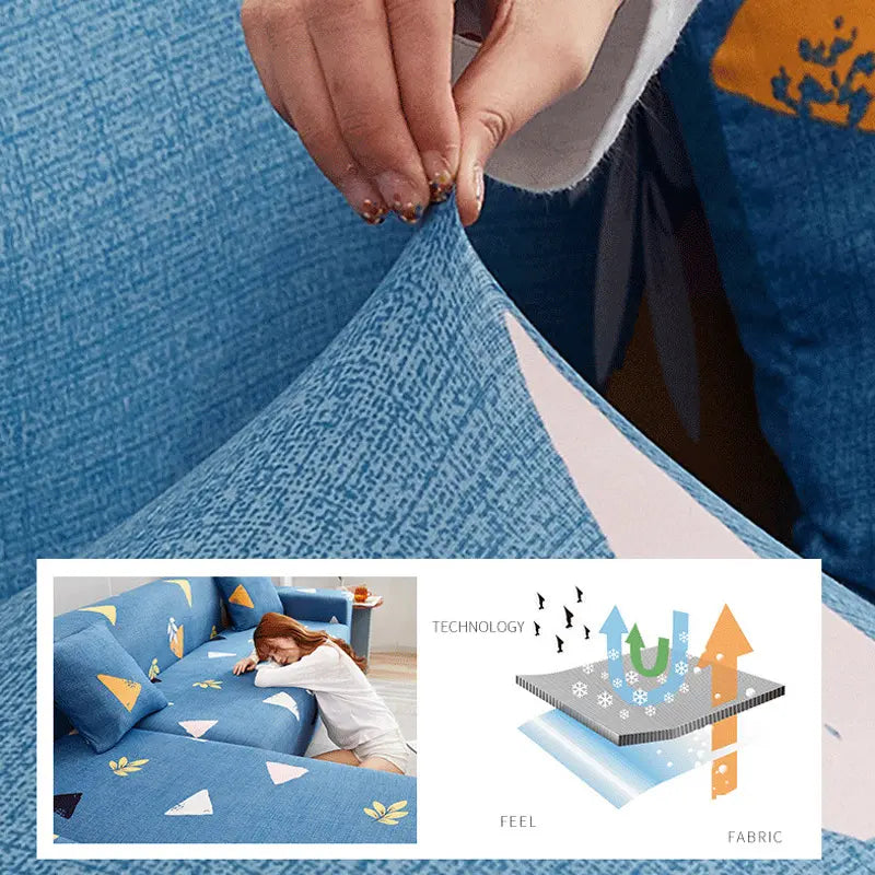 Luxton Home Elastic Stretchable Printed Fully Covered Sofa Slipcover, AQUA - Blue Color