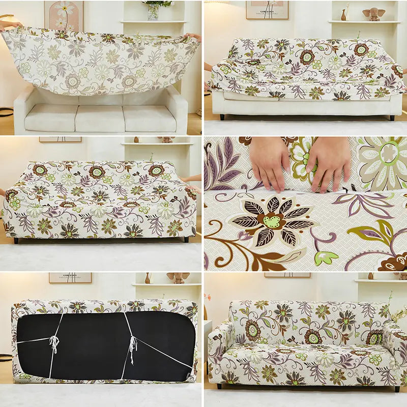 Luxton Home Elastic Stretchable Printed Fully Covered Sofa Slipcover, printed flowers