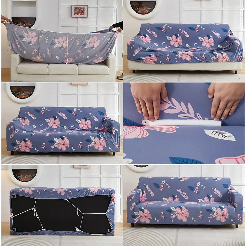 Luxton Home Elastic Stretchable Printed Fully Covered Sofa Slipcover, Lilly