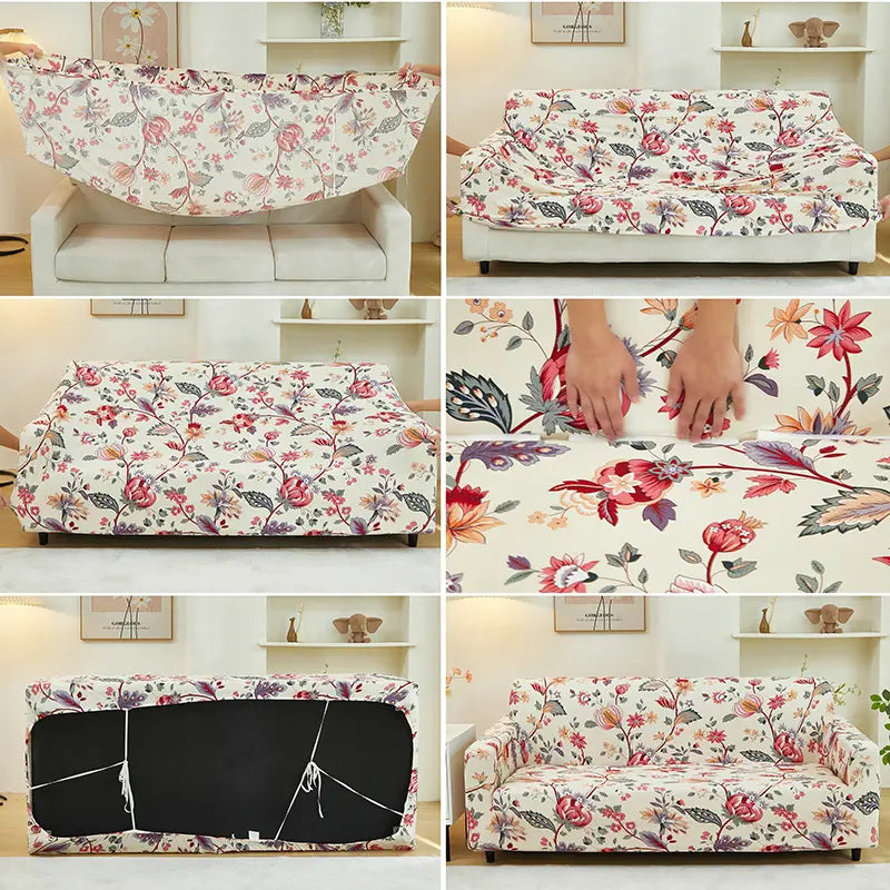 Luxton Home Elastic Stretchable Printed Fully Covered Sofa Slipcover, flowers.