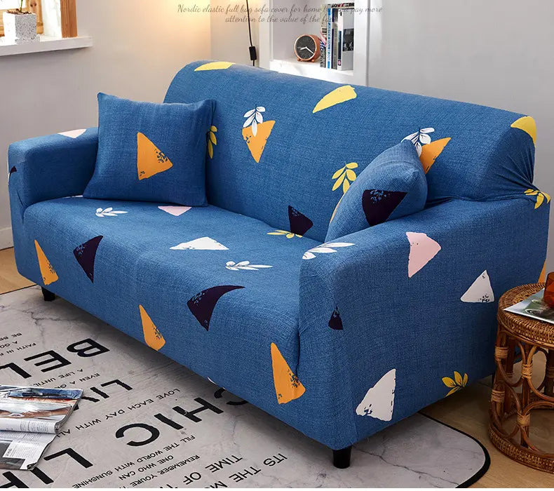 Luxton Home Elastic Stretchable Printed Fully Covered Sofa Slipcover, AQUA - Blue Color