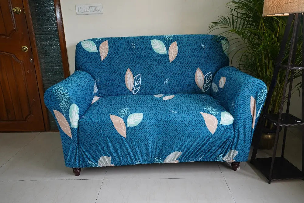 Luxton Home Elastic Stretchable Printed Fully Covered Sofa Slipcover, TEAL - Blue Color
