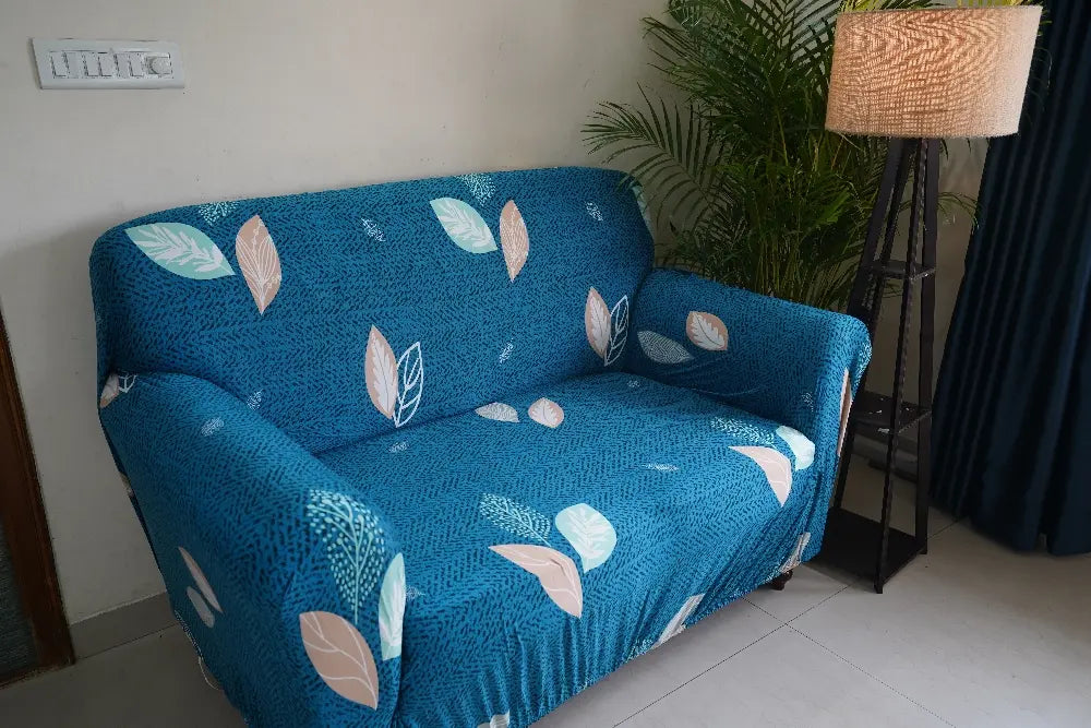 Luxton Home Elastic Stretchable Printed Fully Covered Sofa Slipcover, TEAL - Blue Color