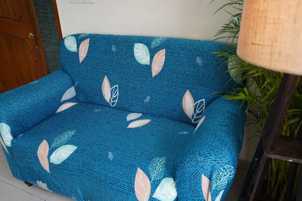 Luxton Home Elastic Stretchable Printed Fully Covered Sofa Slipcover, TEAL - Blue Color