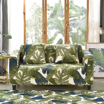 Luxton Home Elastic Stretchable Printed Fully Covered Sofa Slipcover, FOREST - Green Color