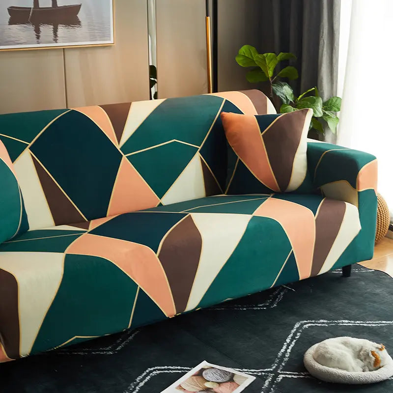 Luxton Home Elastic Stretchable Printed Fully Covered Sofa Slipcover, EMERALD CRYSTAL - Multicolor