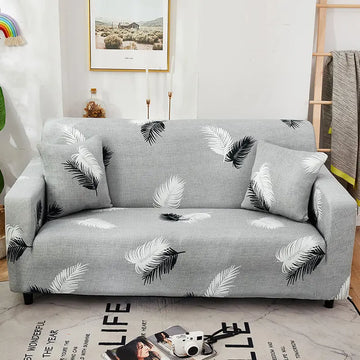 Luxton Home Elastic Stretchable Printed Fully Covered Sofa Slipcover, FEATHER - Gray Color