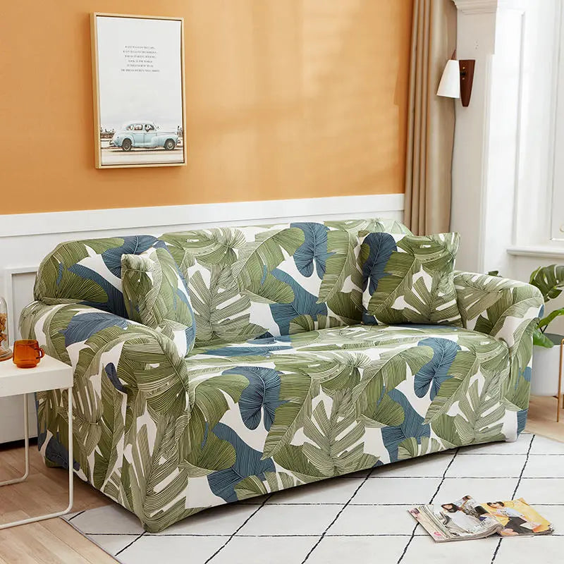 Luxton Home Elastic Stretchable Printed Fully Covered Sofa Slipcover, FOREST - Green Color