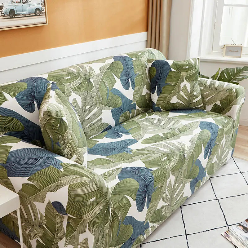 Luxton Home Elastic Stretchable Printed Fully Covered Sofa Slipcover, FOREST - Green Color
