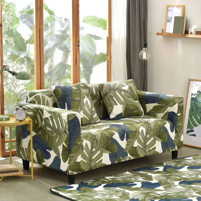 Luxton Home Elastic Stretchable Printed Fully Covered Sofa Slipcover, FOREST - Green Color
