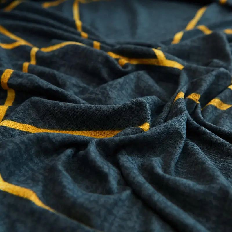 Luxton Home Elastic Stretchable Printed Fully Covered Sofa Slipcover, Golden Lines - Dark Blue