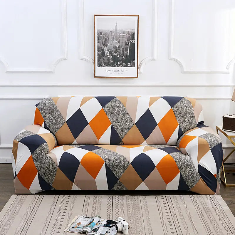 Luxton Home Elastic Stretchable Printed Fully Covered Sofa Slipcover, GEOMETRIC - Multicolor