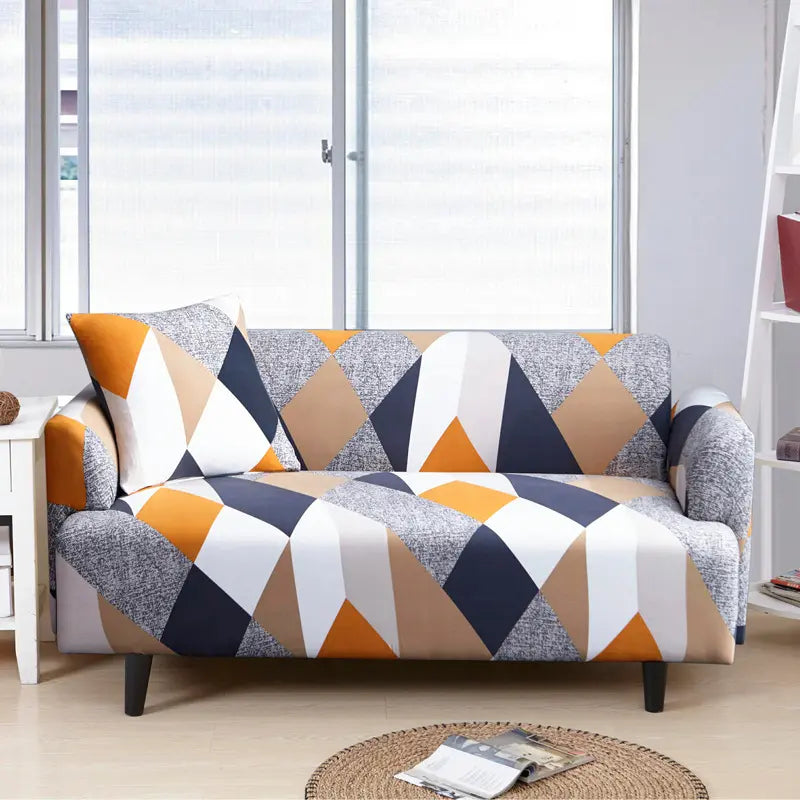 Luxton Home Elastic Stretchable Printed Fully Covered Sofa Slipcover, GEOMETRIC - Multicolor