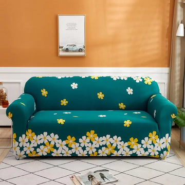 Luxton Home Elastic Stretchable Printed Fully Covered Sofa Slipcover, OASIS - Green Color with Flower Printed