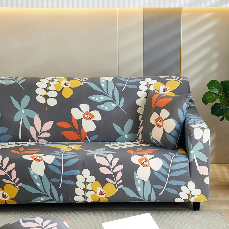Luxton Home Elastic Stretchable Printed Fully Covered Sofa Slipcover, BOUQUEST - Flower Printed