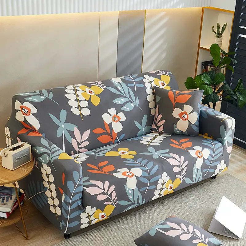 Luxton Home Elastic Stretchable Printed Fully Covered Sofa Slipcover, BOUQUEST - Flower Printed