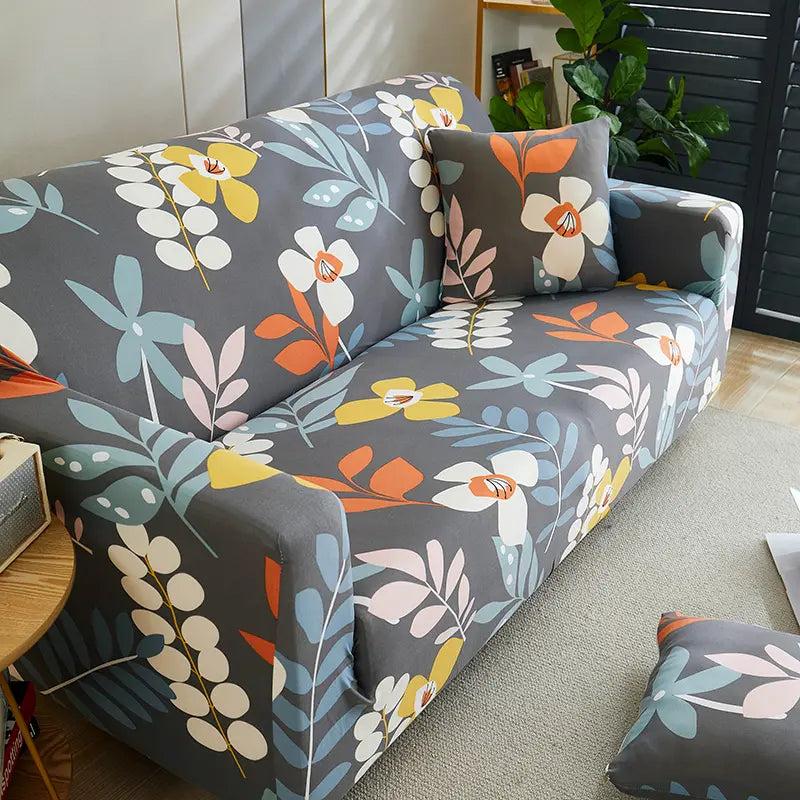 Luxton Home Elastic Stretchable Printed Fully Covered Sofa Slipcover, BOUQUEST - Flower Printed