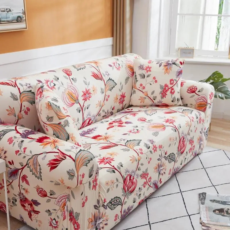 Luxton Home Elastic Stretchable Printed Fully Covered Sofa Slipcover, BLOOM - Flower Printed