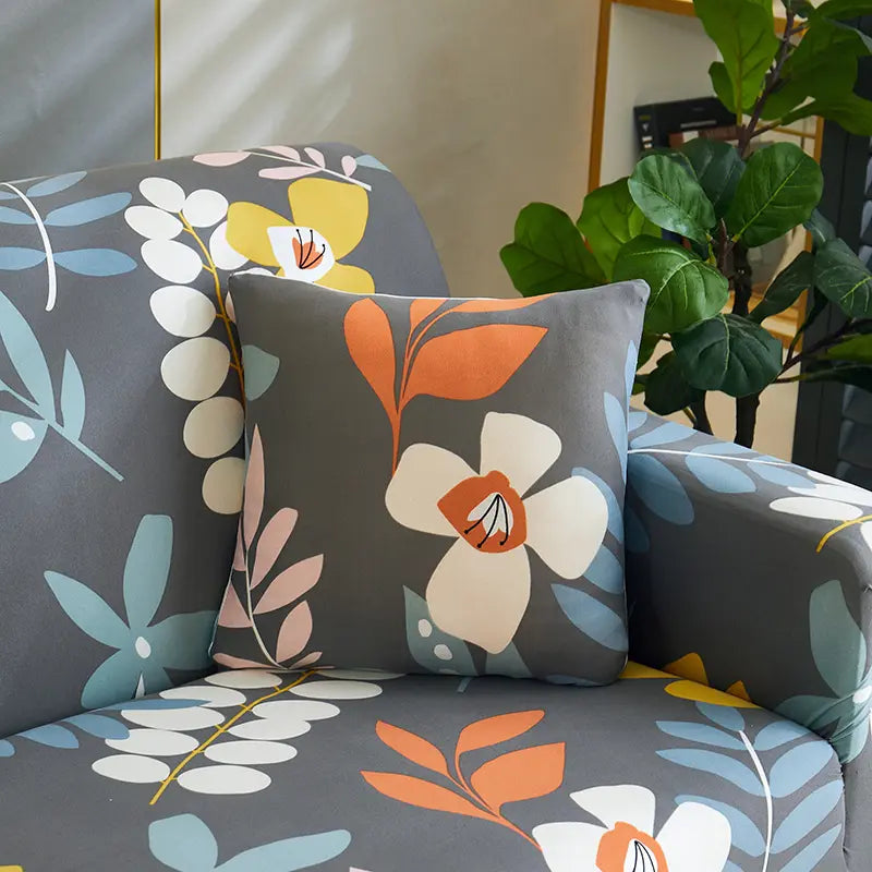 Luxton Home Elastic Stretchable Printed Fully Covered Sofa Slipcover, BOUQUEST - Flower Printed
