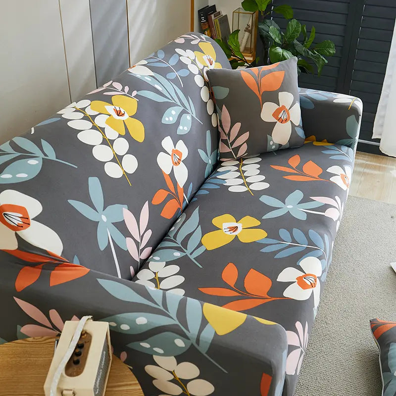 Luxton Home Elastic Stretchable Printed Fully Covered Sofa Slipcover, BOUQUEST - Flower Printed