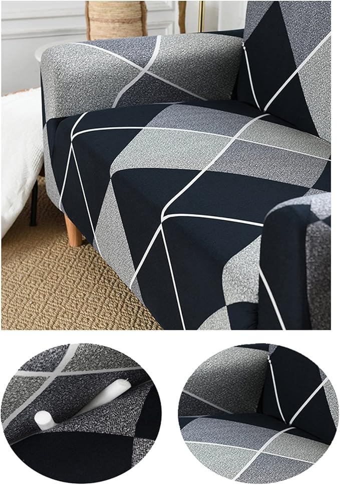 Luxton Home Elastic Stretchable Printed Fully Covered Sofa Slipcover, CHECKS