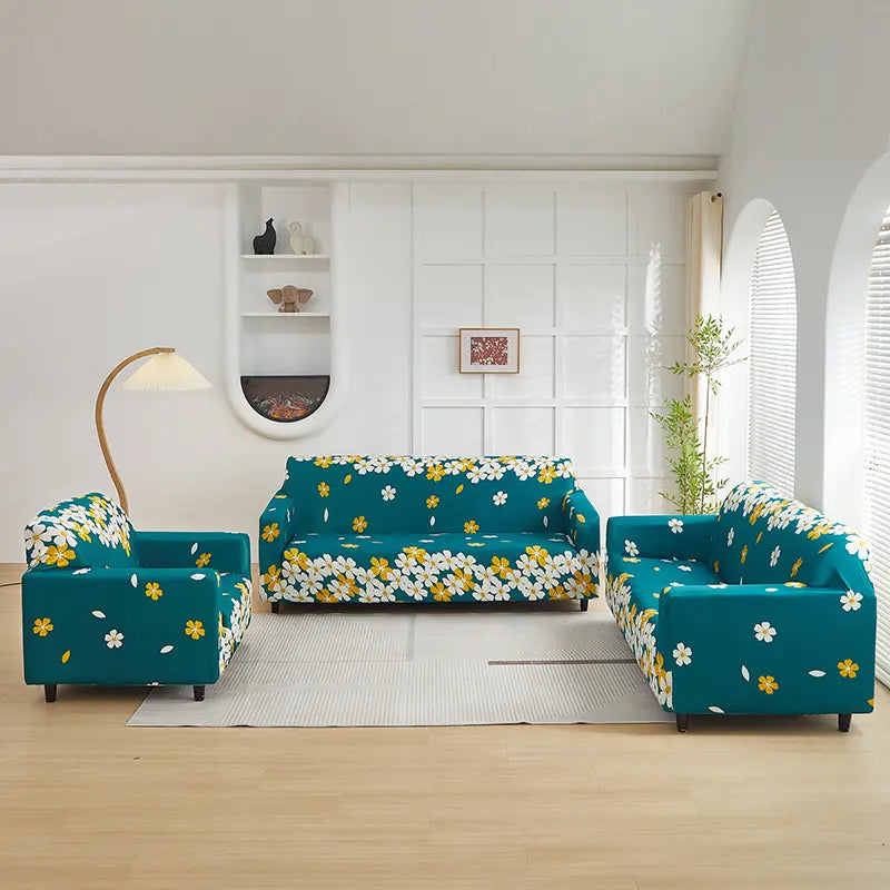 Luxton Home Elastic Stretchable Printed Fully Covered Sofa Slipcover, Flower printed