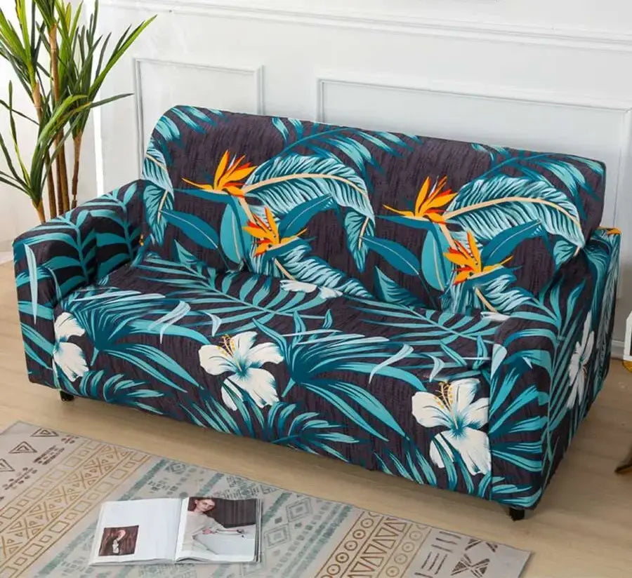 Luxton Home Elastic Stretchable Printed Fully Covered Sofa Slipcover, HIBISCUS