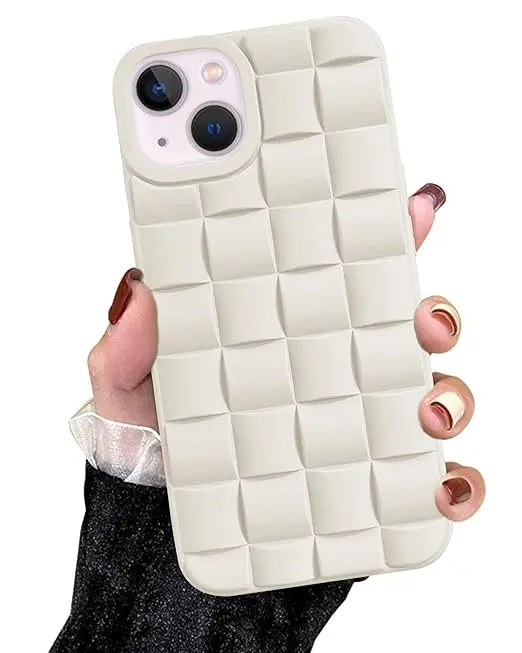 Premium Quality Anti-Shock Puffer iPhone 13/14/15 Protective Covers/off white.