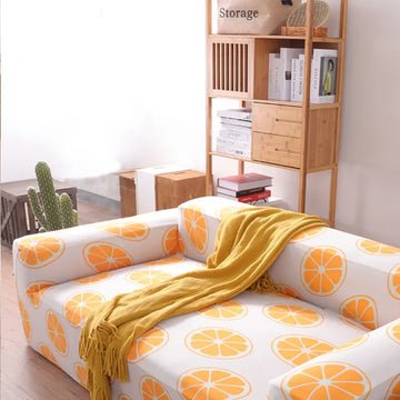 Luxton Home Elastic Stretchable Printed Fully Covered Sofa Slipcover, ORANGE
