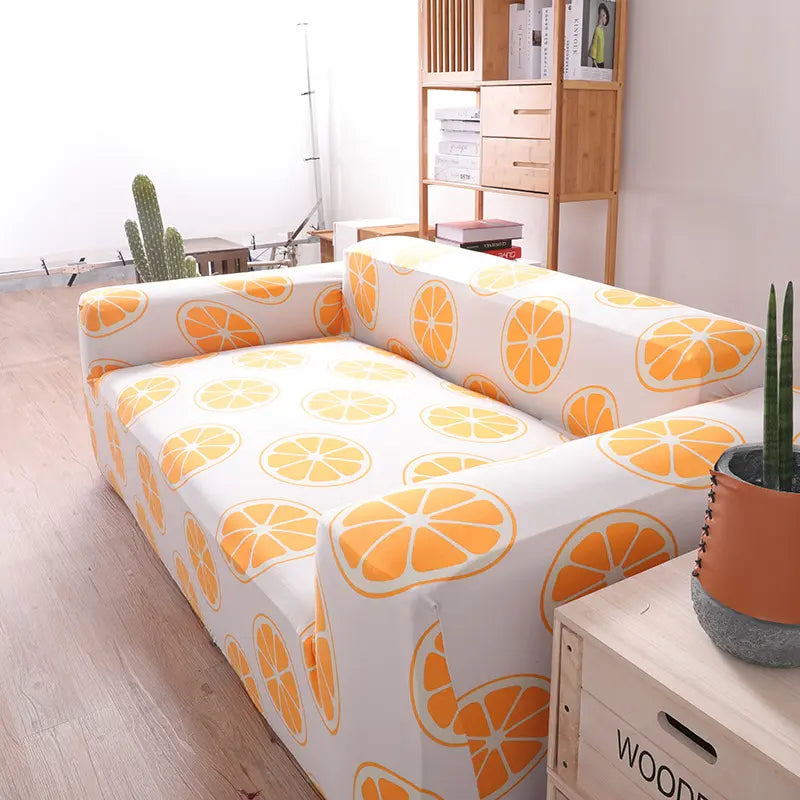 Luxton Home Elastic Stretchable Printed Fully Covered Sofa Slipcover, ORANGE