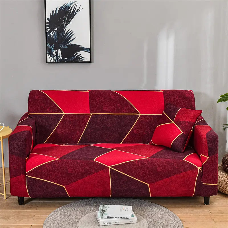 Luxton Home Elastic Stretchable Printed Fully Covered Sofa Slipcover, RUBY