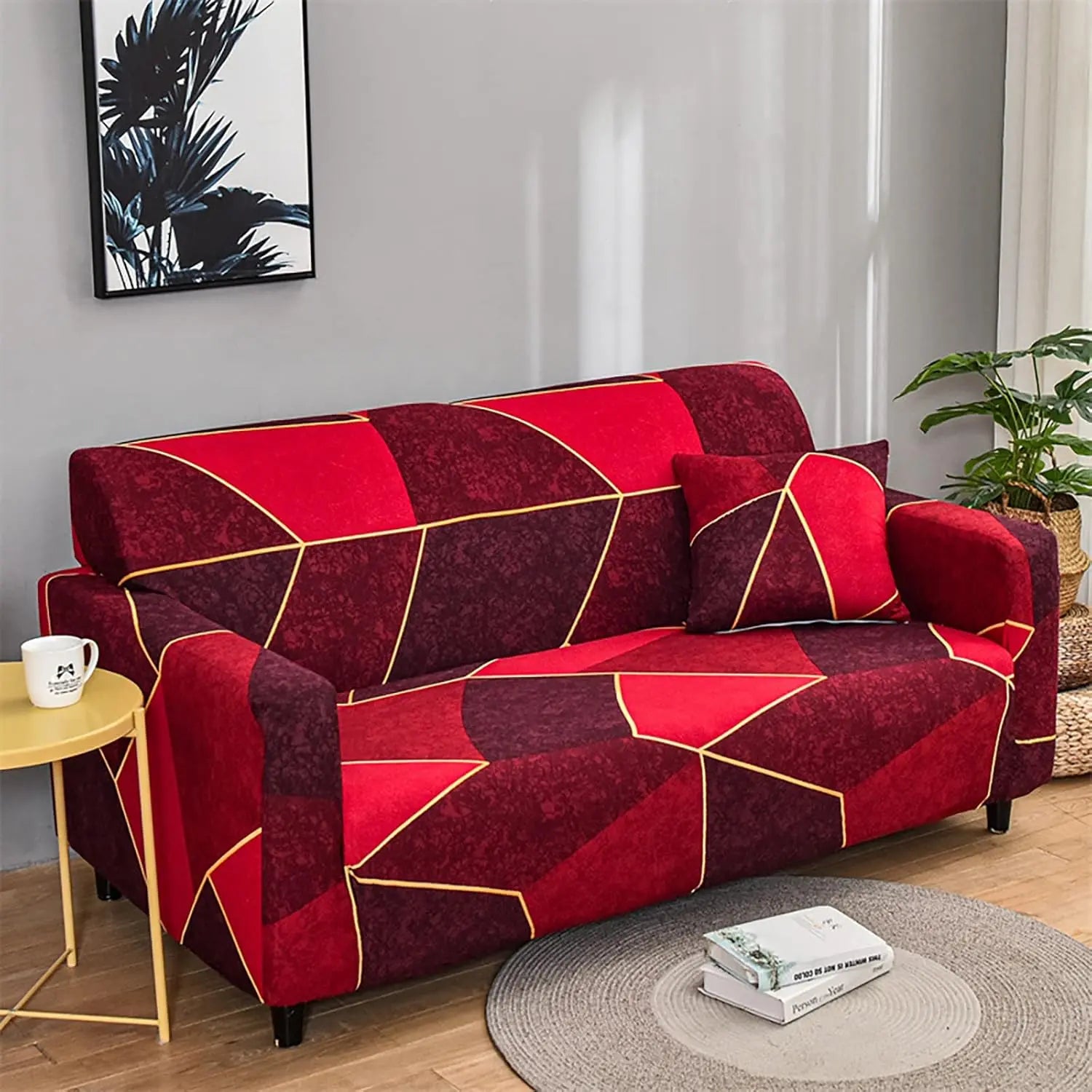 Luxton Home Elastic Stretchable Printed Fully Covered Sofa Slipcover, RUBY