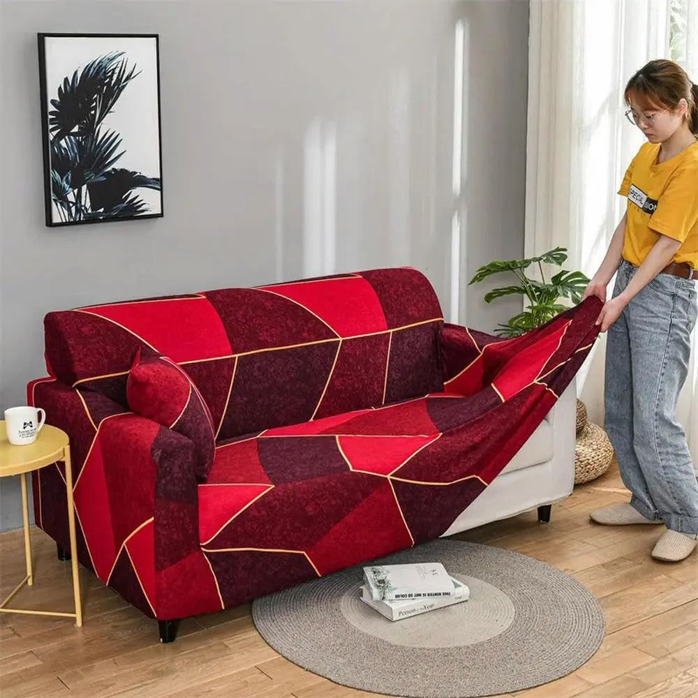 Luxton Home Elastic Stretchable Printed Fully Covered Sofa Slipcover, RUBY