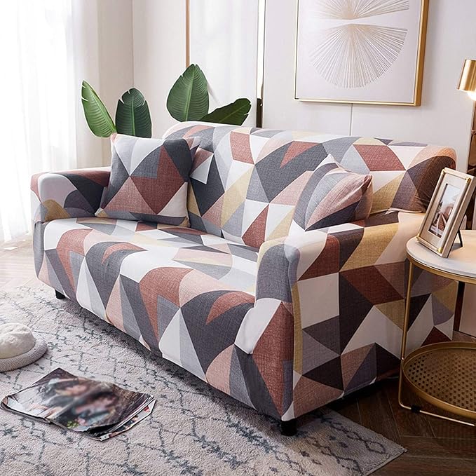Luxton Home Elastic Stretchable Printed Fully Covered Sofa Slipcover, TRUFFLE