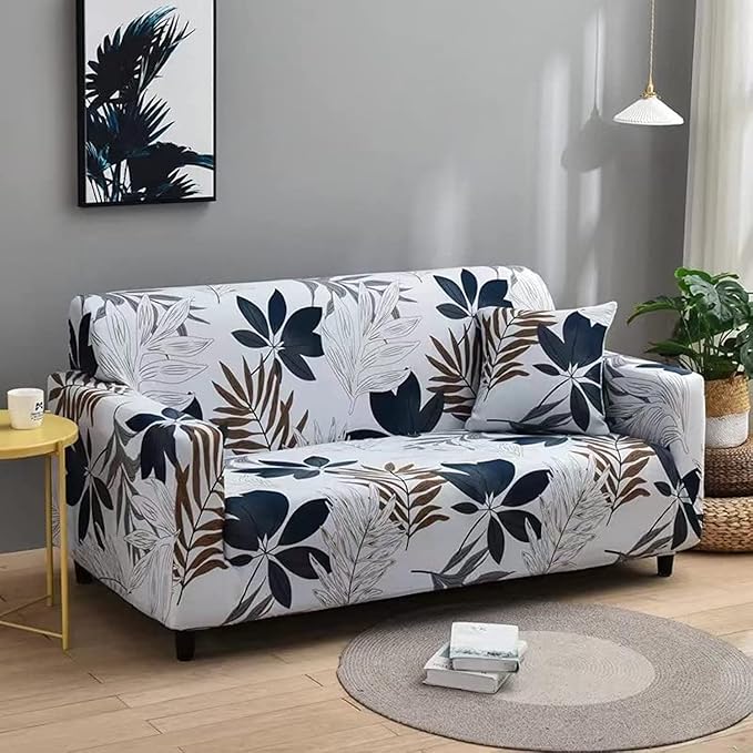Luxton Home Elastic Stretchable Printed Fully Covered Sofa Slipcover, VANILLA