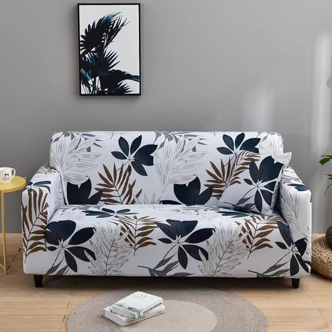 Luxton Home Elastic Stretchable Printed Fully Covered Sofa Slipcover, VANILLA