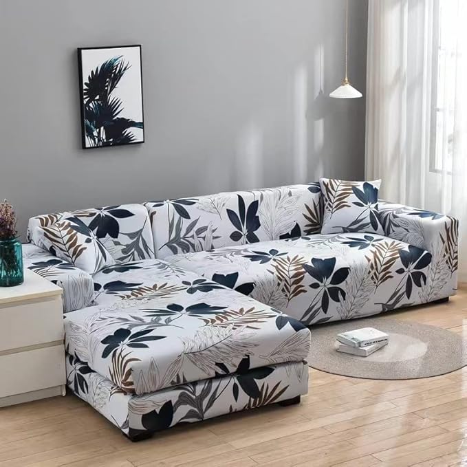 Luxton Home Elastic Stretchable Printed Fully Covered Sofa Slipcover, VANILLA