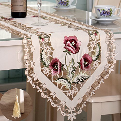 LUXTON HOME Cutwork Embroidered Floral Table Runner Polyester Table Linen