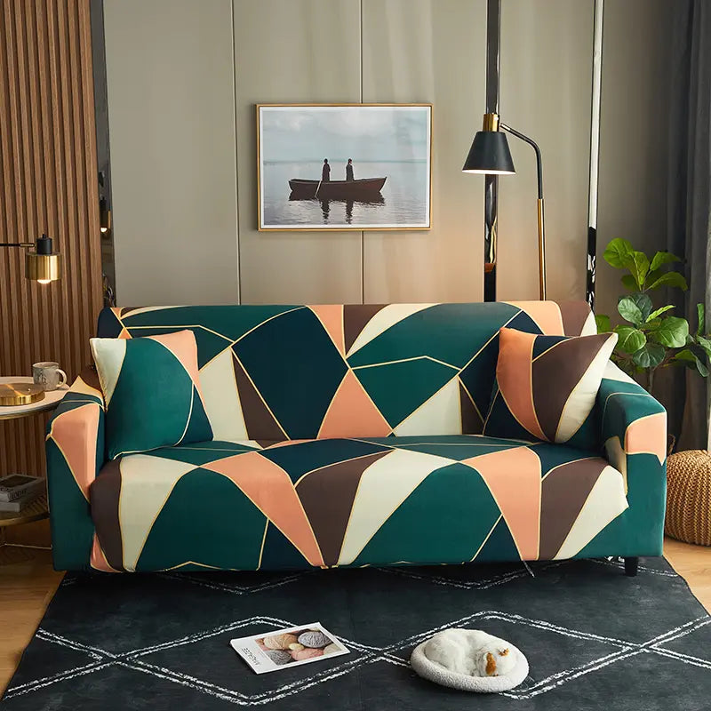 Luxton Home Elastic Stretchable Printed Fully Covered Sofa Slipcover, EMERALD CRYSTAL - Multicolor