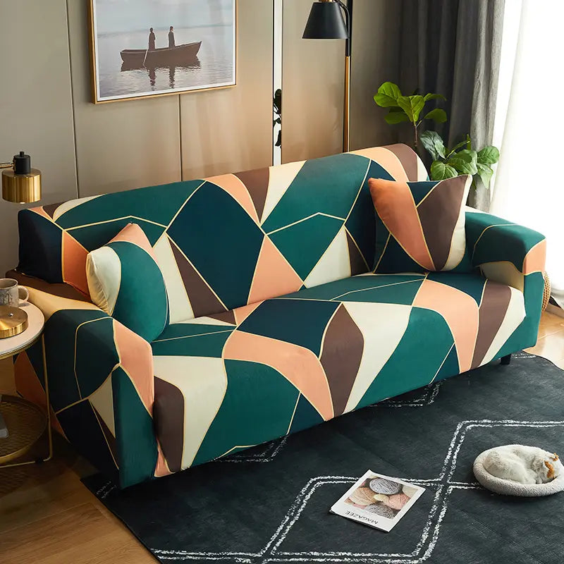 Luxton Home Elastic Stretchable Printed Fully Covered Sofa Slipcover, EMERALD CRYSTAL - Multicolor