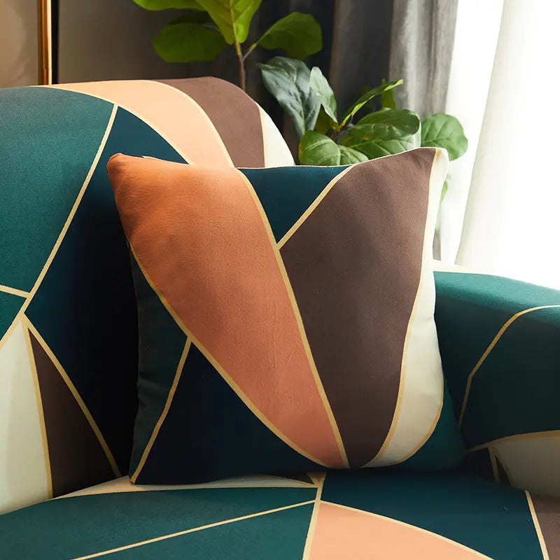 Luxton Home Elastic Stretchable Printed Fully Covered Sofa Slipcover, EMERALD CRYSTAL - Multicolor