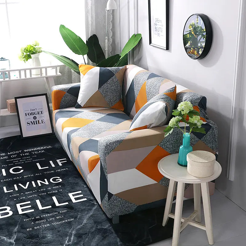 Luxton Home Elastic Stretchable Printed Fully Covered Sofa Slipcover, GEOMETRIC - Multicolor