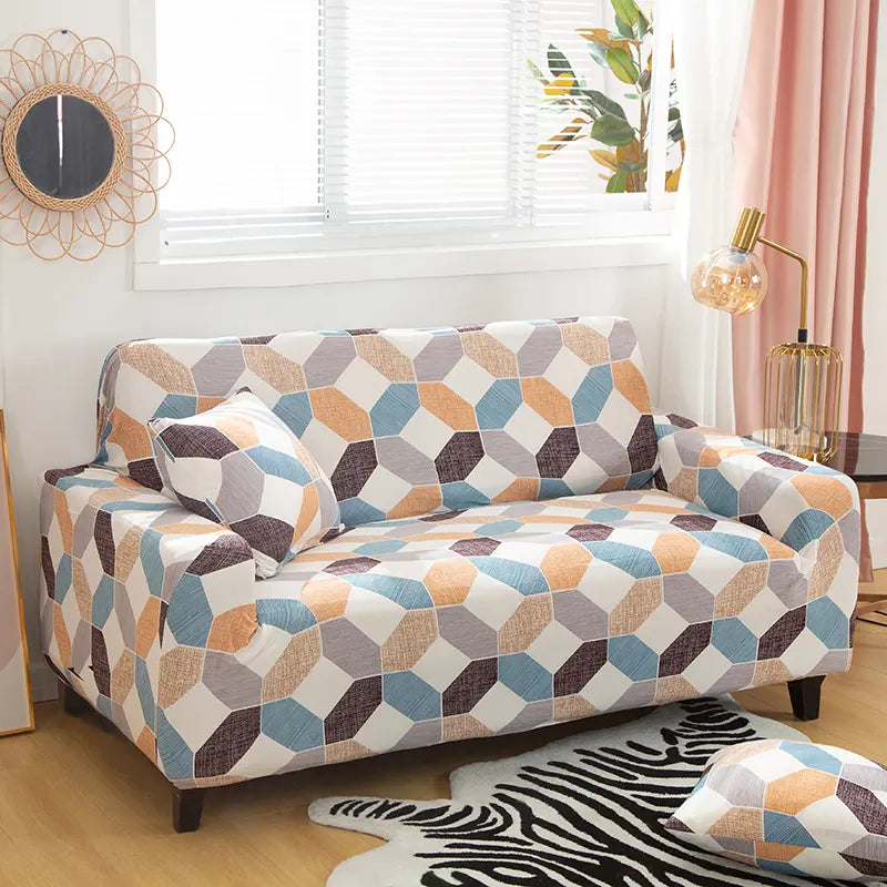 Luxton Home Elastic Stretchable Printed Fully Covered Sofa Slipcover, MAGIC WEAVE - Multicolor